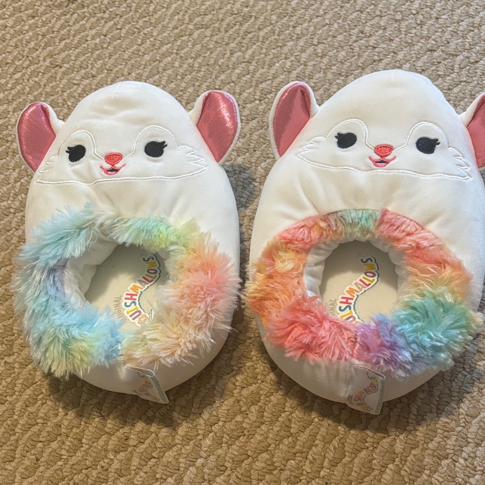 Squishmellow slippers size 4/5 Plush Animal Kids Slippers - White and Multicolor